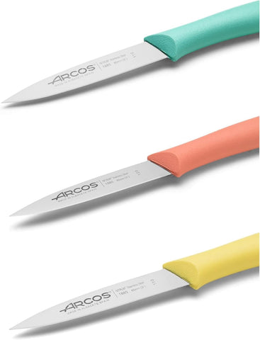 Arcos paring knife yellow handle for improved grip during prep.