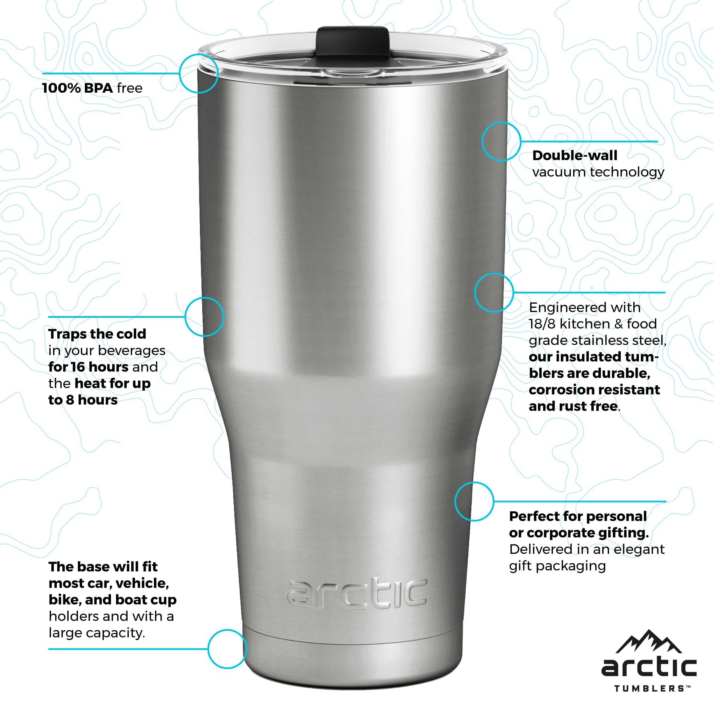 Arctic Tumblers 30oz matte black tumbler lid close-up showing splash-proof design