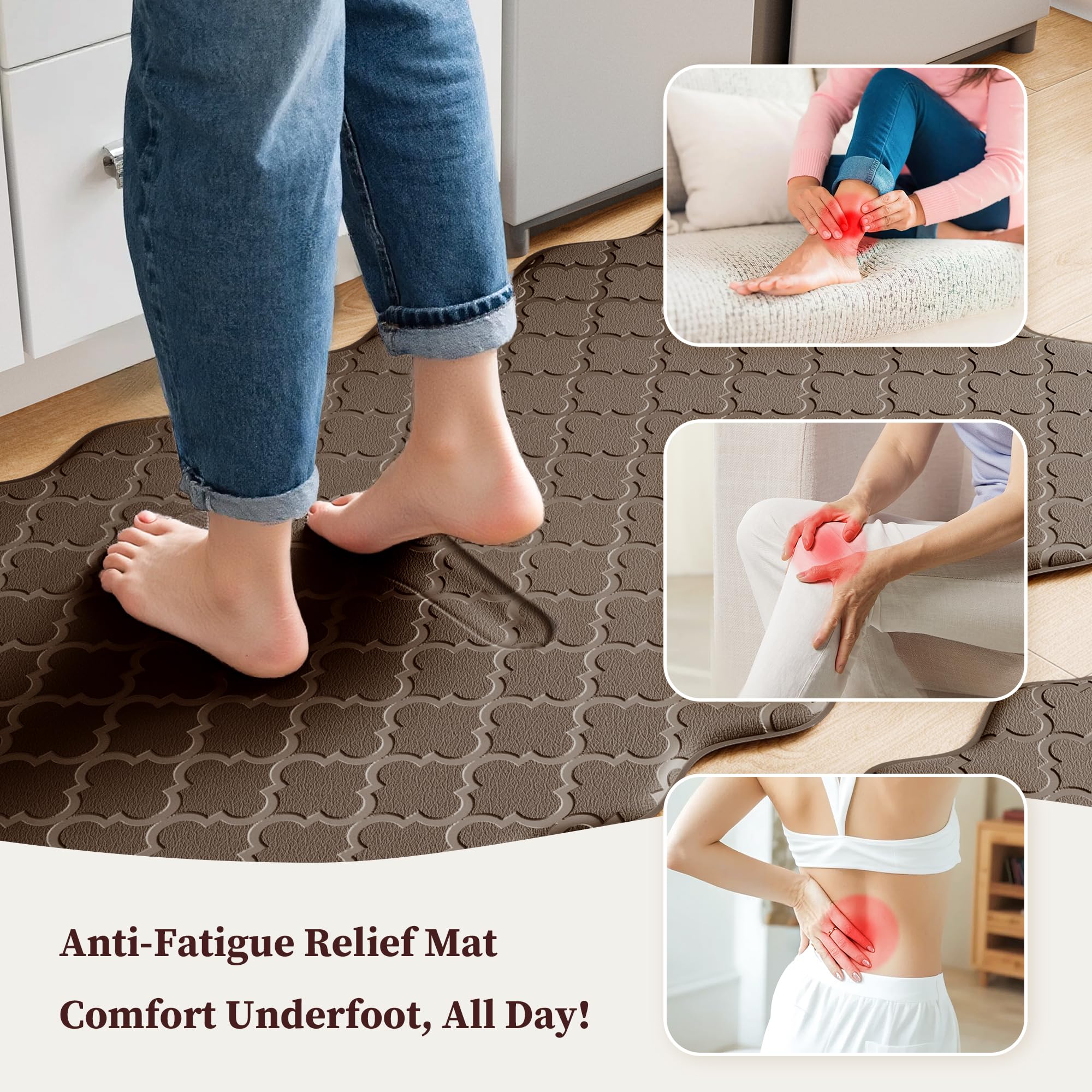 Arenarug brown waterproof kitchen mat with non-slip backing stays in place on tile