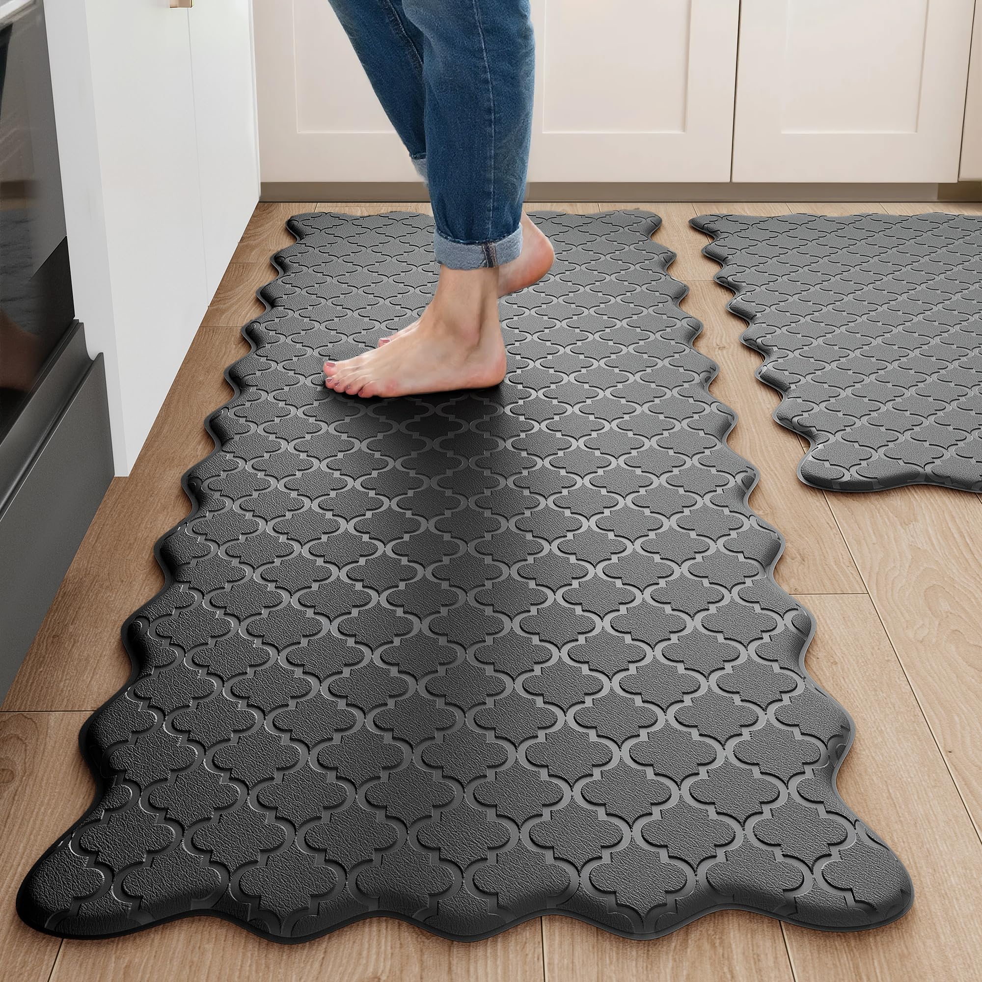 Arenarug upgrade scalloped edge kitchen mat set for stylish comfort while standing at the sink