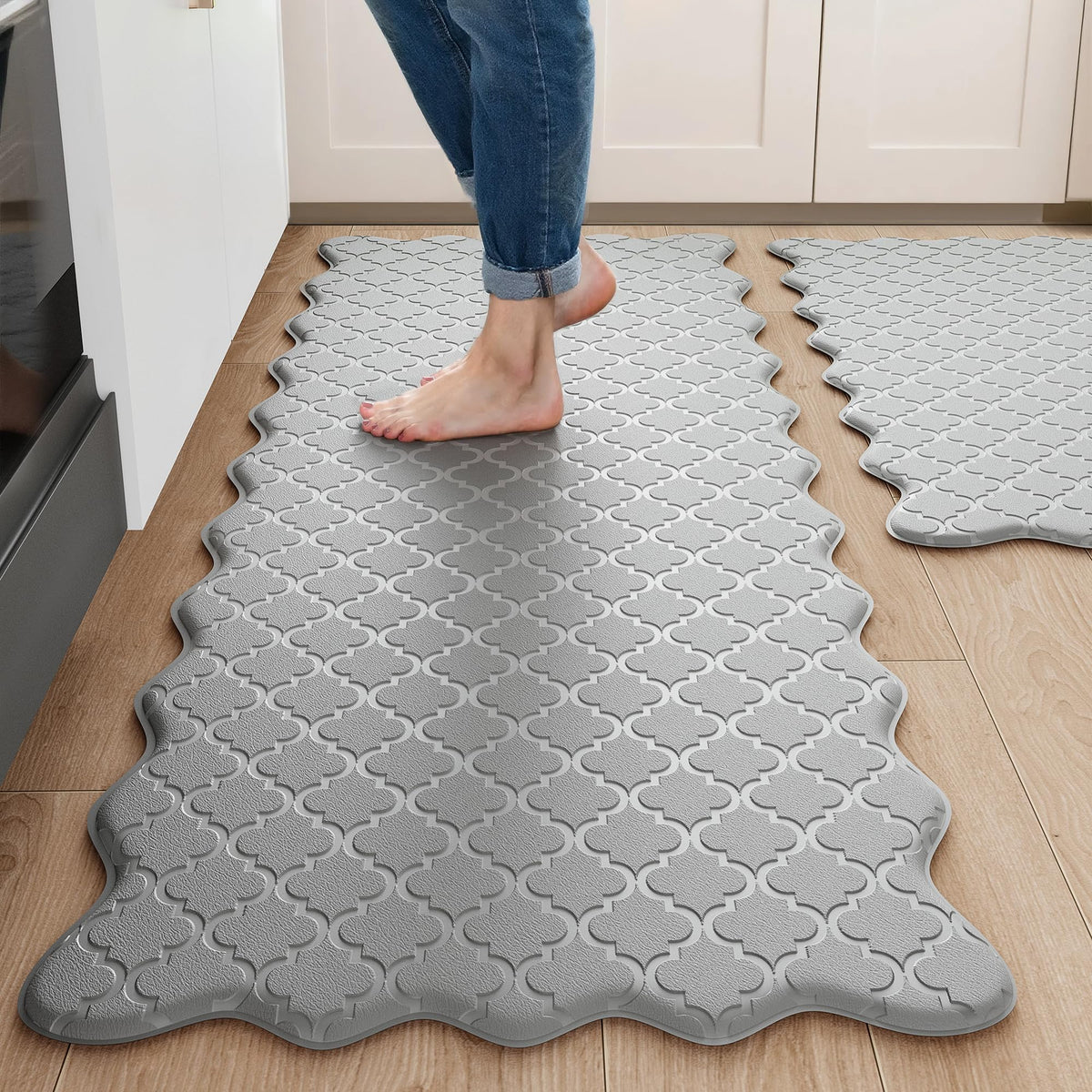 Arenarug upgrade scalloped embossed kitchen mats two-piece set provides cushioned comfort
