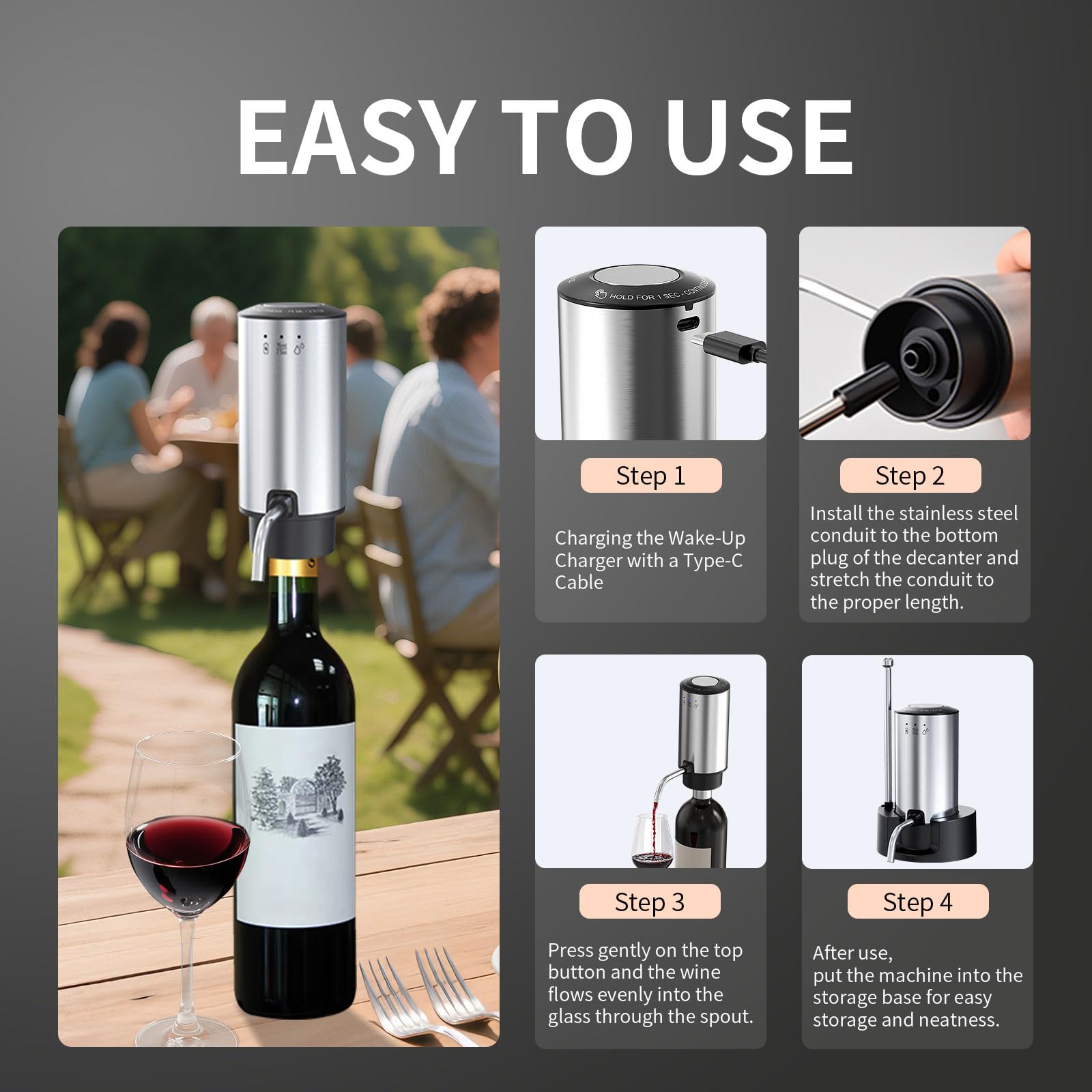 AREYCVK Rechargeable Wine Aerator quick-decanter demonstrates rapid aeration.