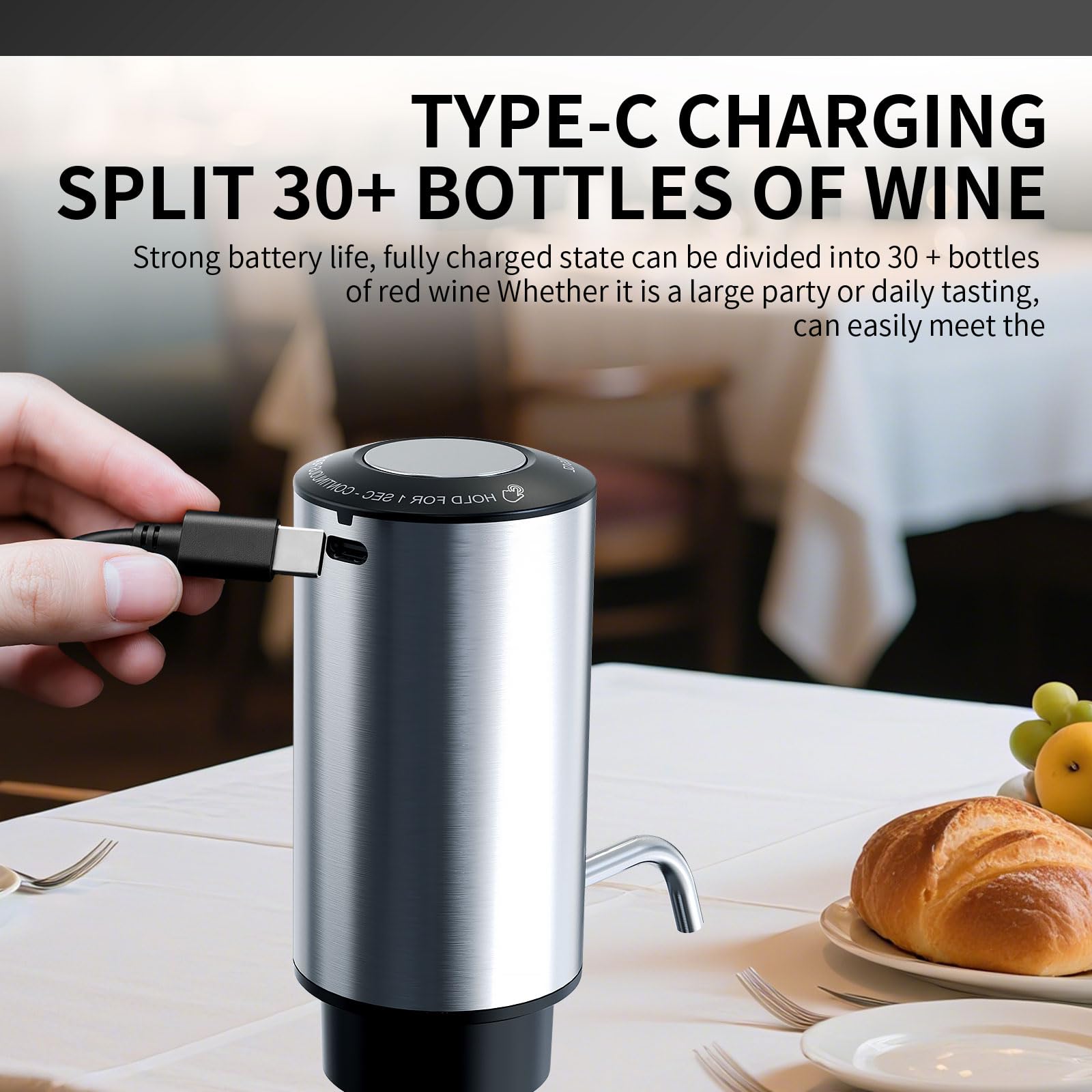 AREYCVK Rechargeable Wine Aerator two modes offer flexible pour options.