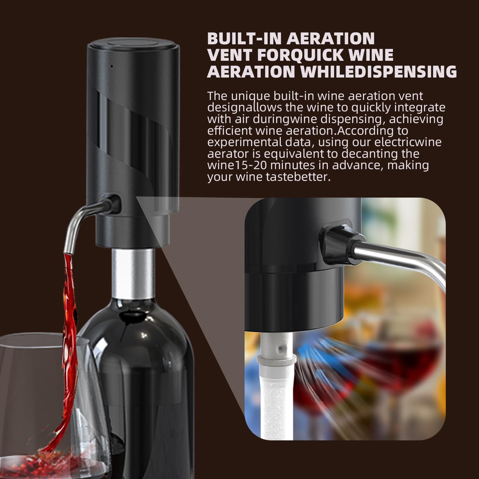 AREYCVK aerator sobering hole speeds aeration for quicker enjoyment.