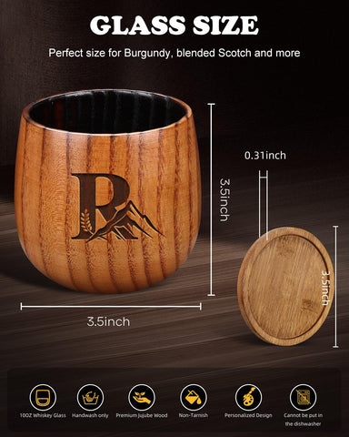 Argefkeen Charred Wood Whiskey Glass 10oz Old Fashioned, showcasing warm wood tones for smoother sips