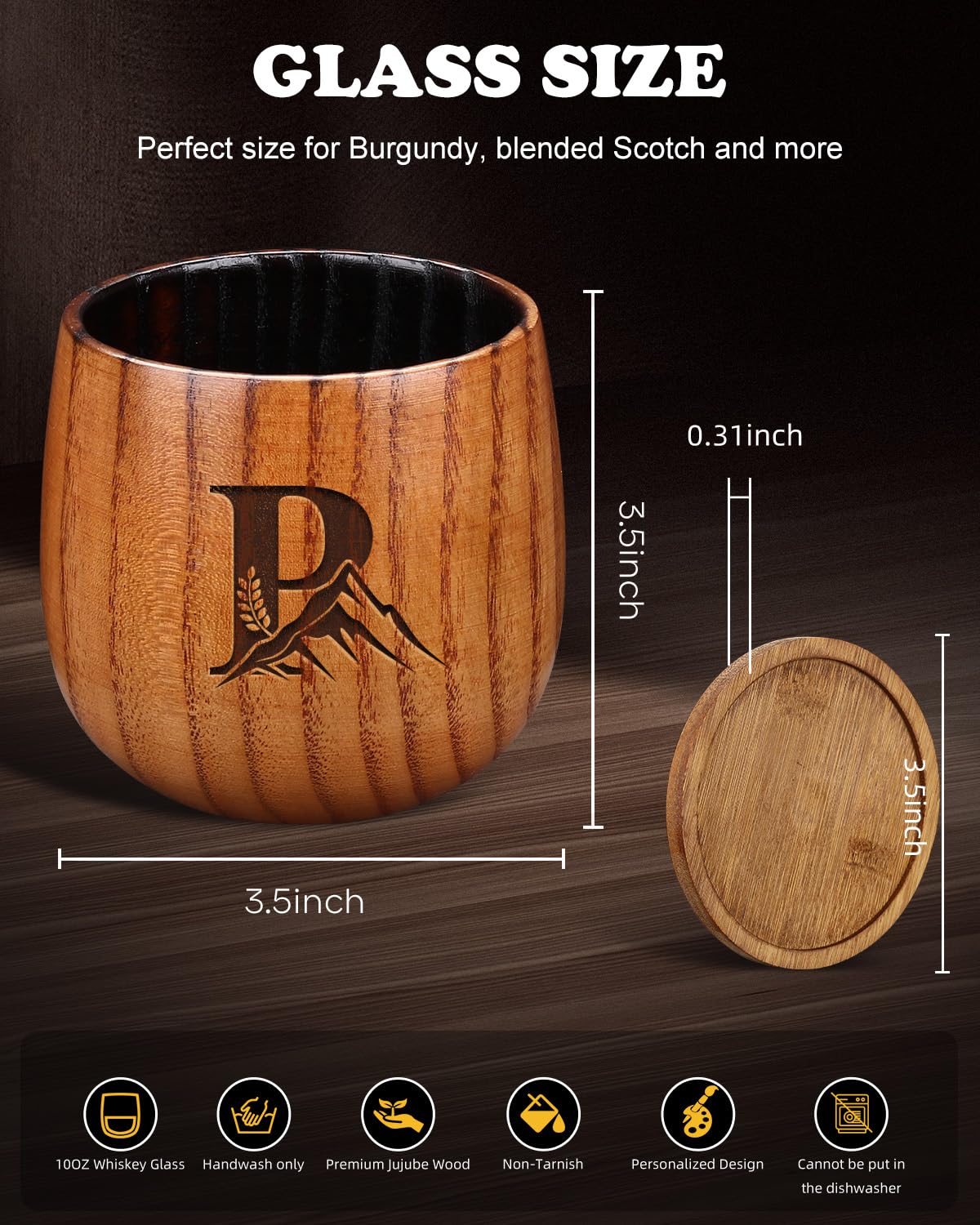 Argefkeen charred wooden whiskey glass close-up wood grain for authentic craftsmanship.