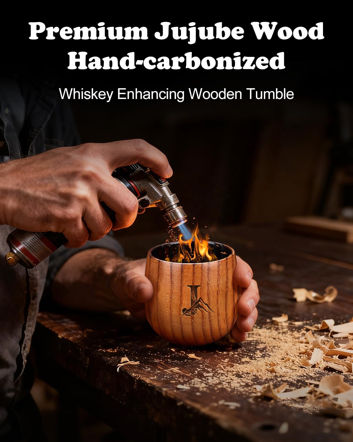 Argefkeen Charred Wooden Whiskey Glass ergonomic grip for comfortable hold