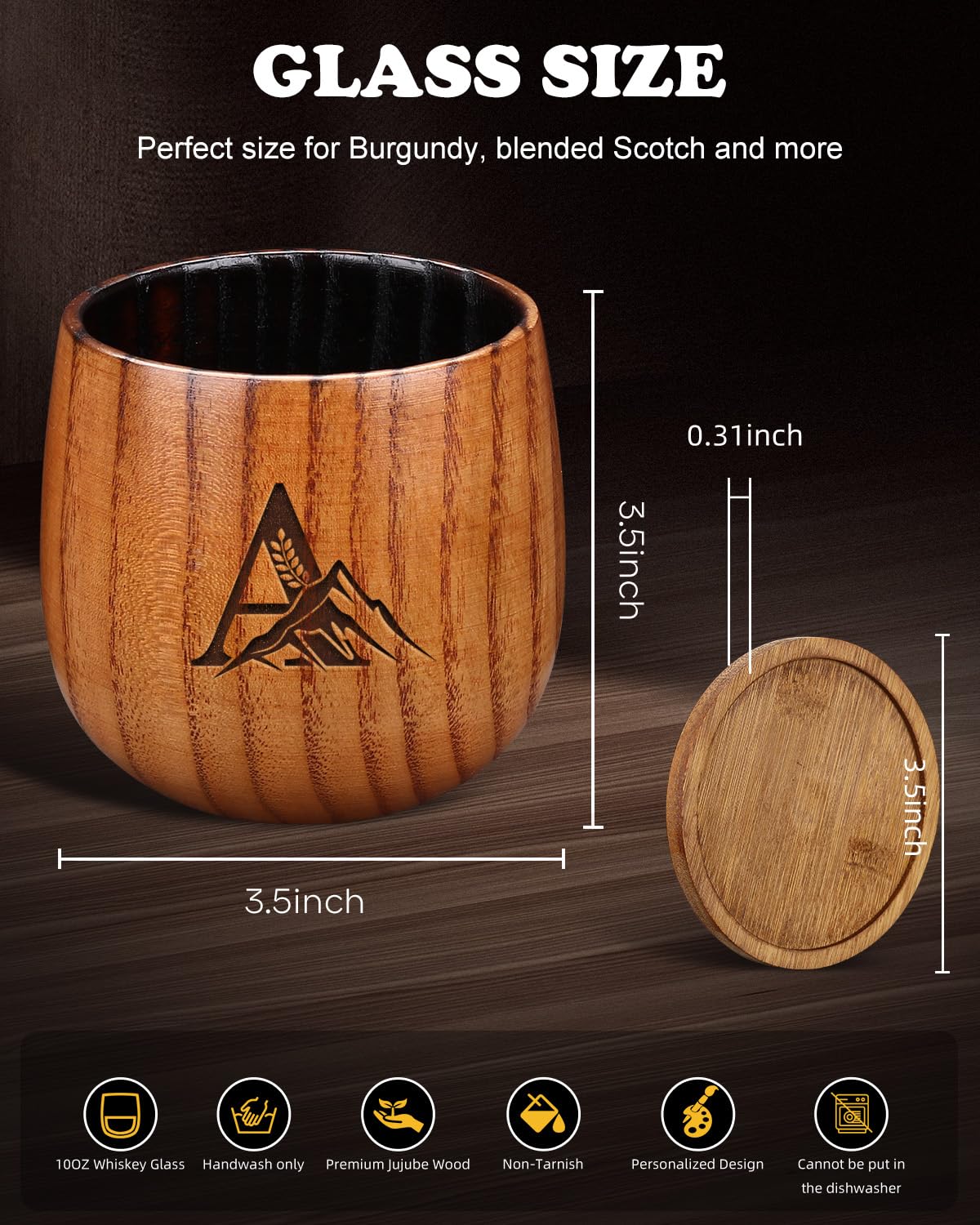 Argefkeen charred wooden whiskey glass grain-detail close-up showcases natural texture for refined sipping.