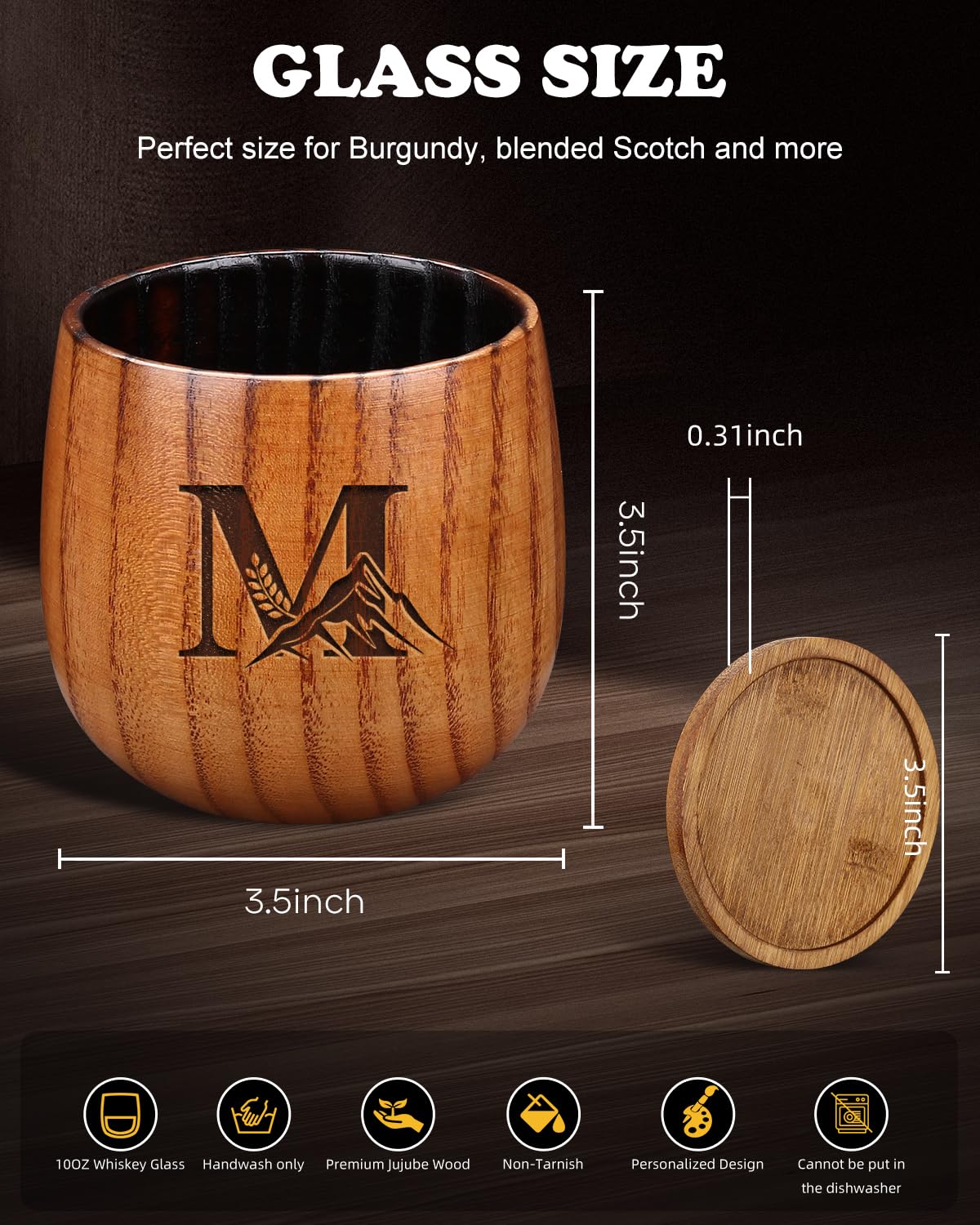 Argefkeen hand-carved whiskey glass highlights unique grain and initials