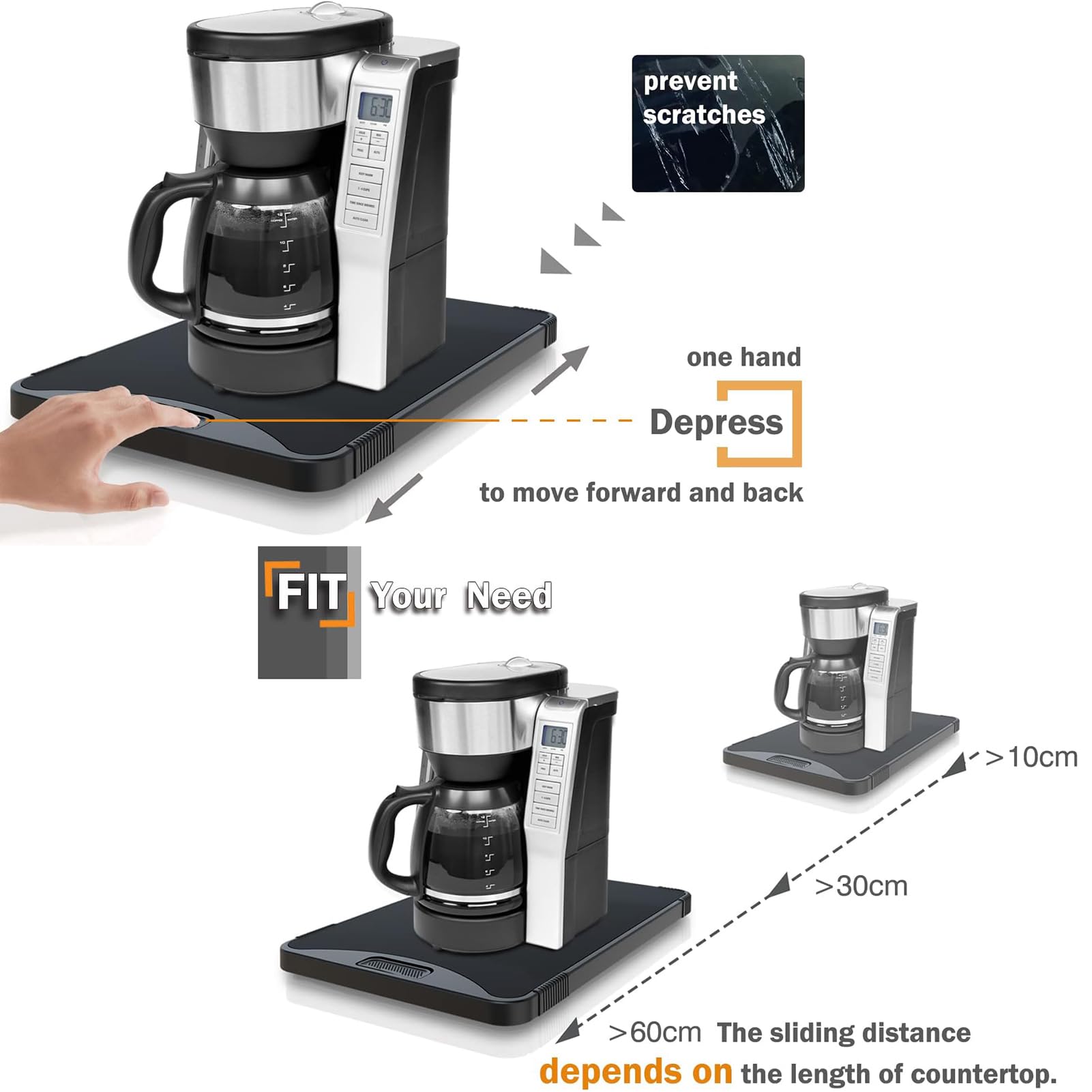 ARGOMAX tray with anti-skid pads protects countertops and prevents movement