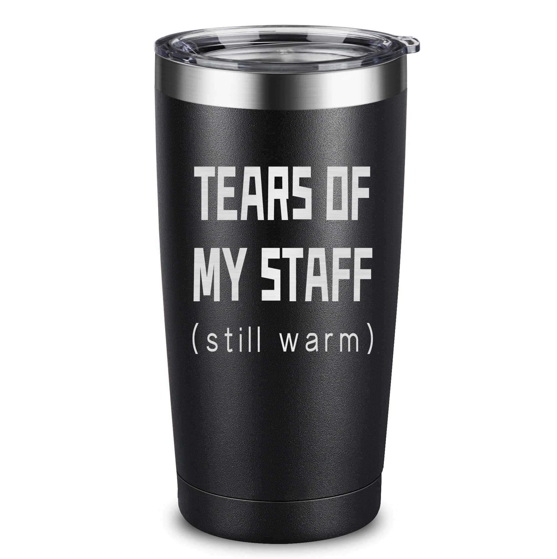 ARIABLE Tears of My Staff tumbler front engraving, perfect for daily office coffee.