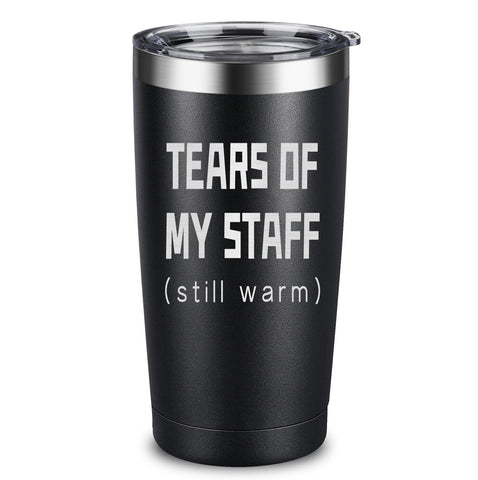 ARIABLE Tears of My Staff tumbler front engraving, perfect for daily office coffee.