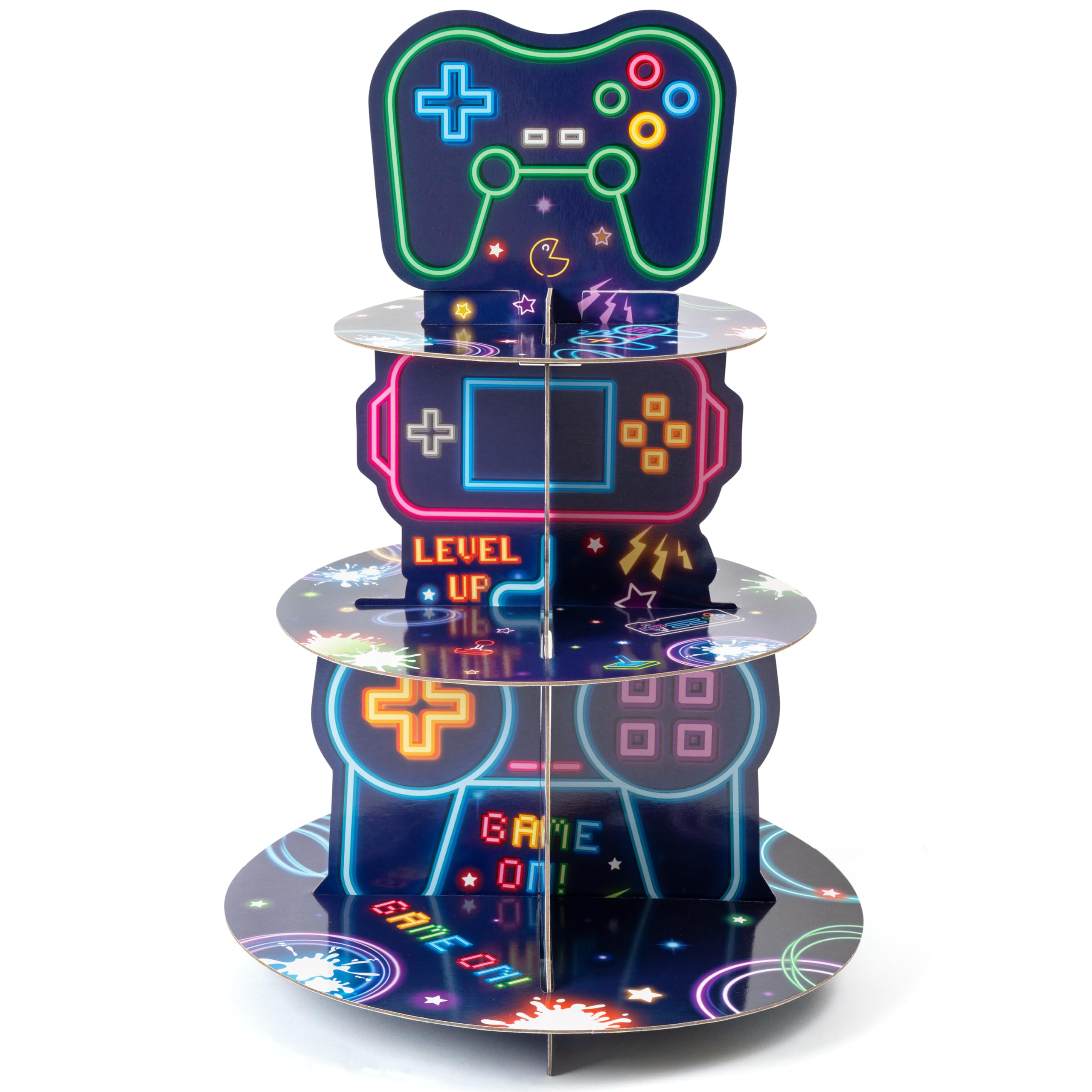 ArianQicult neon video game cupcake stand, a 3-tier centerpiece for parties