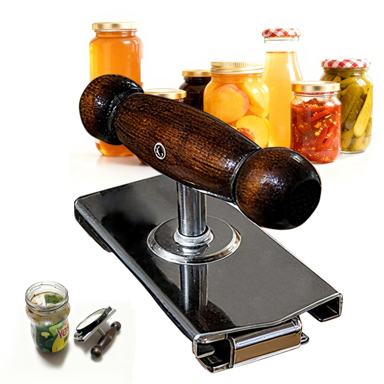AriesMu adjustable jar opener with oak handle eases grip for stubborn lids.