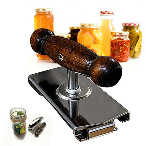 AriesMu adjustable jar opener with oak handle eases grip for stubborn lids.