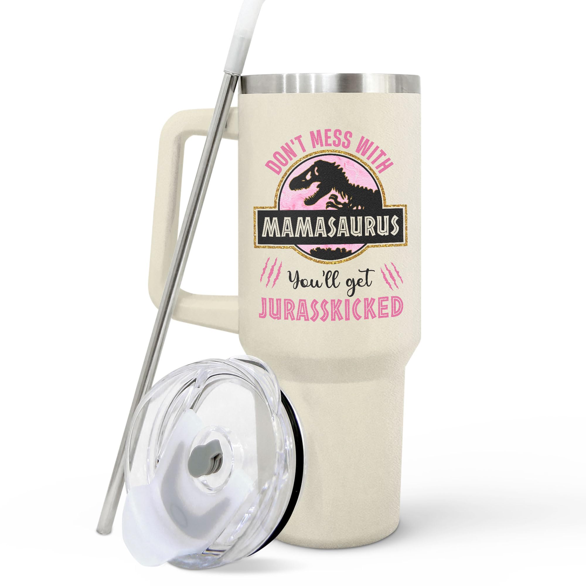 ARINIM 40oz mom tumbler front view for hot coffee on the go.