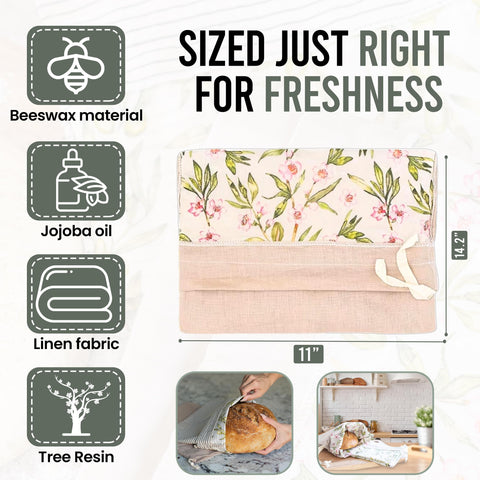 Ark & Aron beeswax bread bag with almond branch design keeps crusty bread fresh