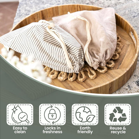 Ark & Aron reusable bread bag on kitchen counter for homemade loaves