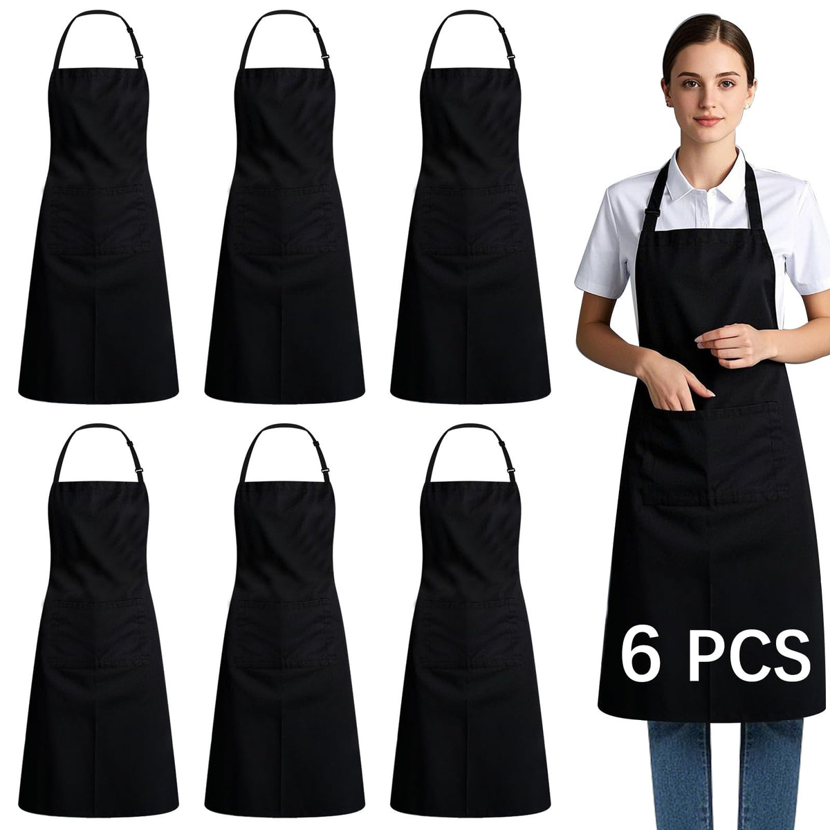 ARKBAODAN bib apron, front view with 6 pockets for tools and phone, convenient for cooks