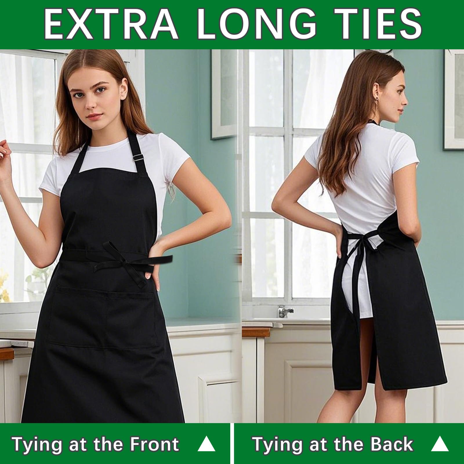 ARKBAODAN bib apron, two large pockets keeping utensils and devices within reach