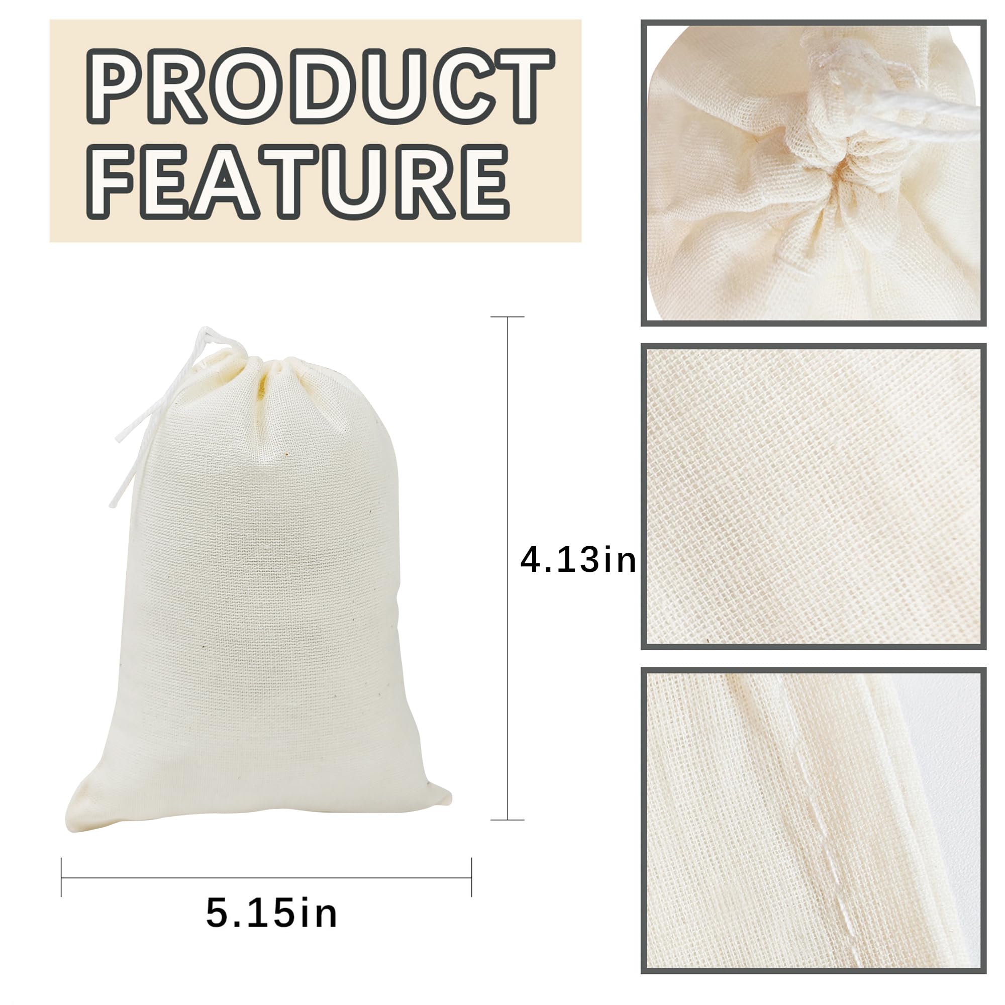 ARKBAODAN muslin bags natural color, perfect for cooking spices and straining
