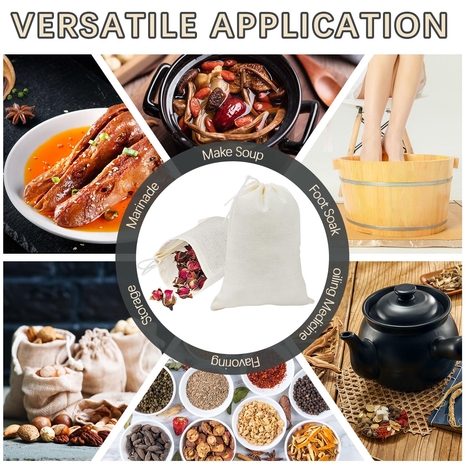 ARKBAODAN reusable cotton bags for tea, spices, herbs