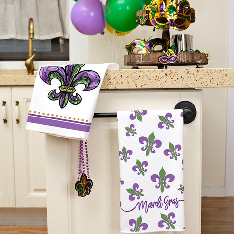ARKENY colorful kitchen towels add Mardi Gras decor to any countertop