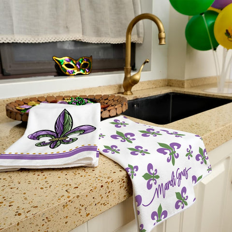 ARKENY 18x26 inch dish towels with Fleur-de-Lis design for soft, durable drying