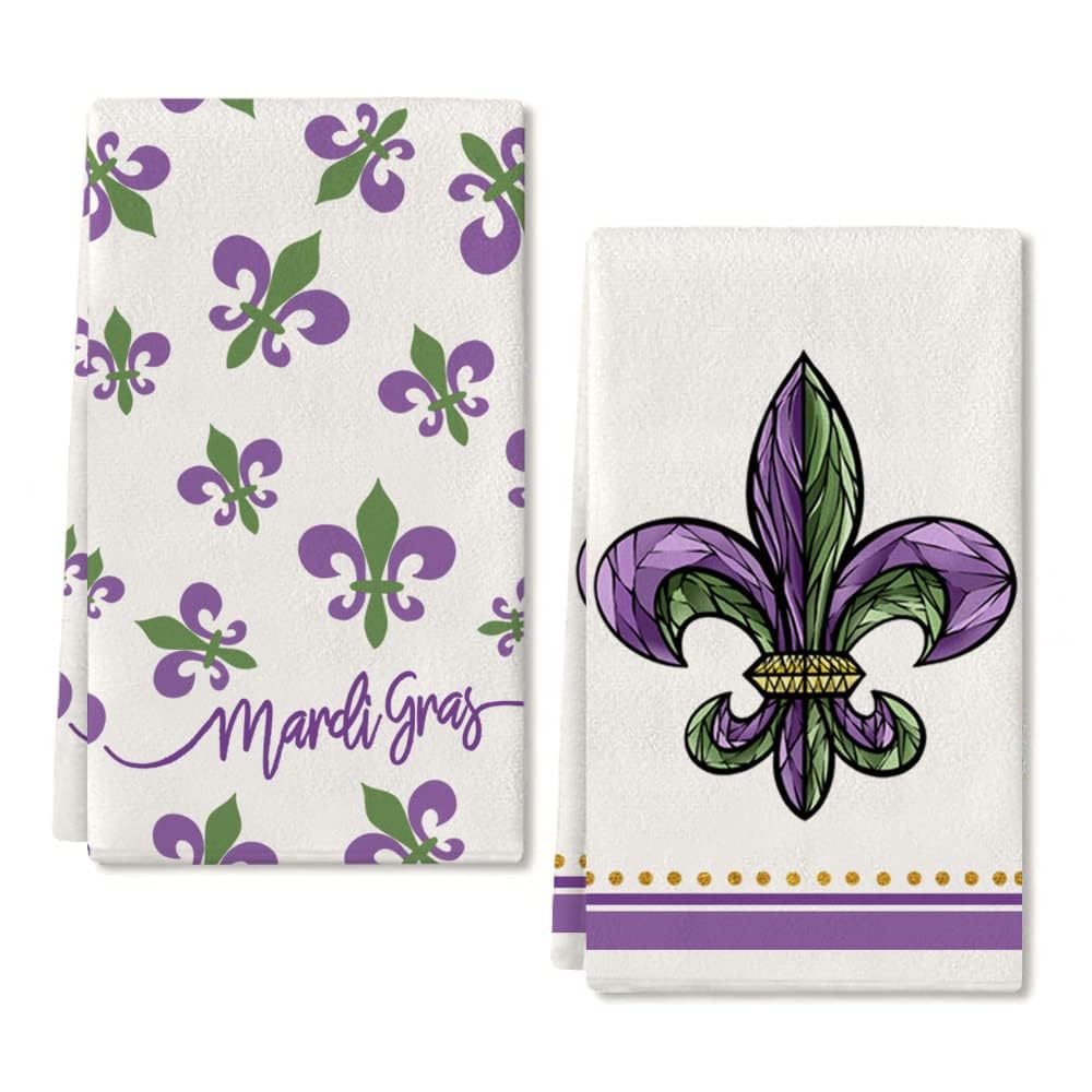 ARKENY Mardi Gras towel with Fleur-de-Lis pattern for quick dish drying