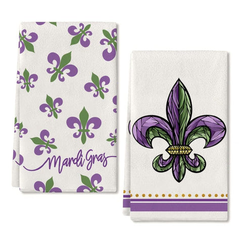 ARKENY Mardi Gras towel with Fleur-de-Lis pattern for quick dish drying