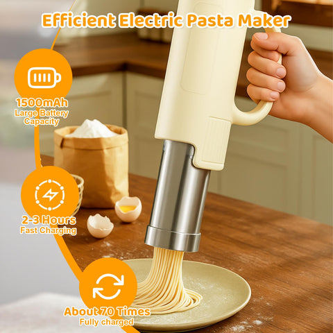 Aroeally interchangeable discs demonstrate versatile shapes for spaghetti, fettuccine, and sheets.