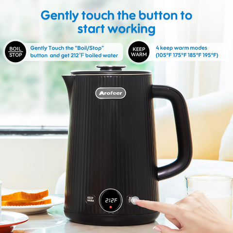 Arofeer 1200W heating element delivers fast boiling for busy mornings.