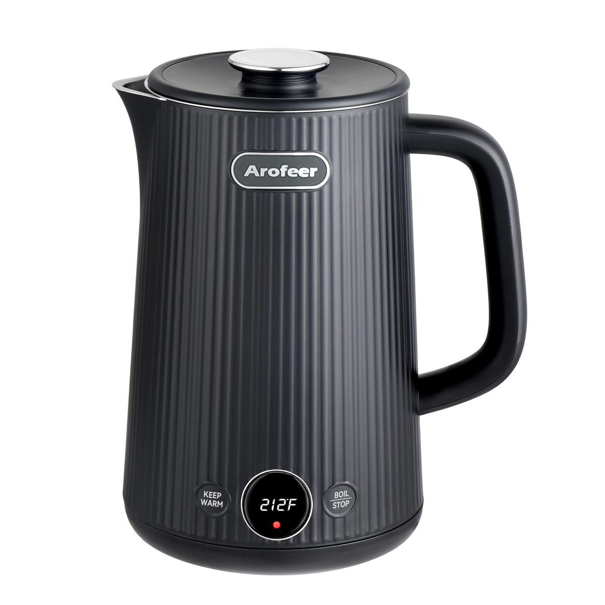 Arofeer 1.7L kettle capacity shown for family tea time and coffee.