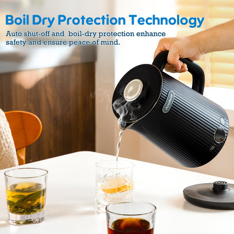 Arofeer boil-dry safety and double-wall insulation protect your kitchen.