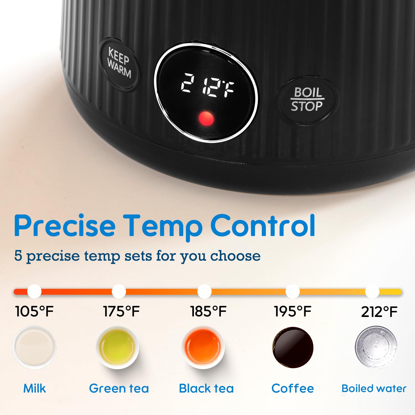 Arofeer real-time temperature display helps monitor heat during boiling.