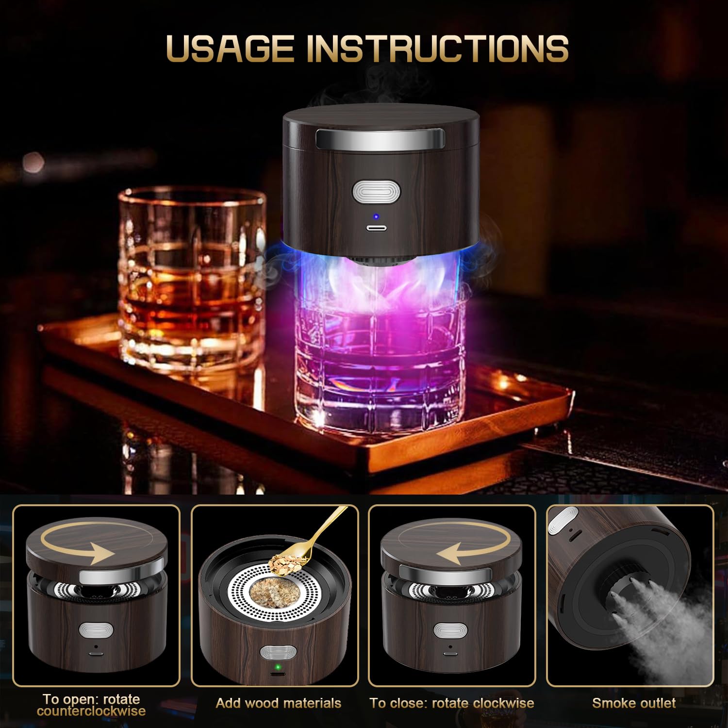 Aromara home bar setup featuring a smoker for versatile beverage experiments