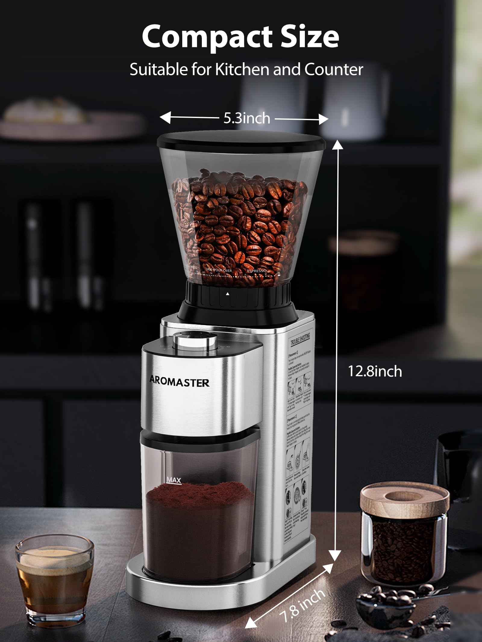 Aromaster compact-design fits small kitchens while preserving aroma.