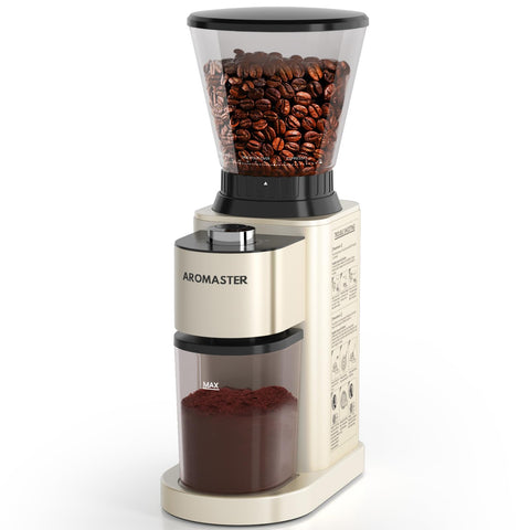 Aromaster coffee bean grinder with 48 settings for precise espresso grind.