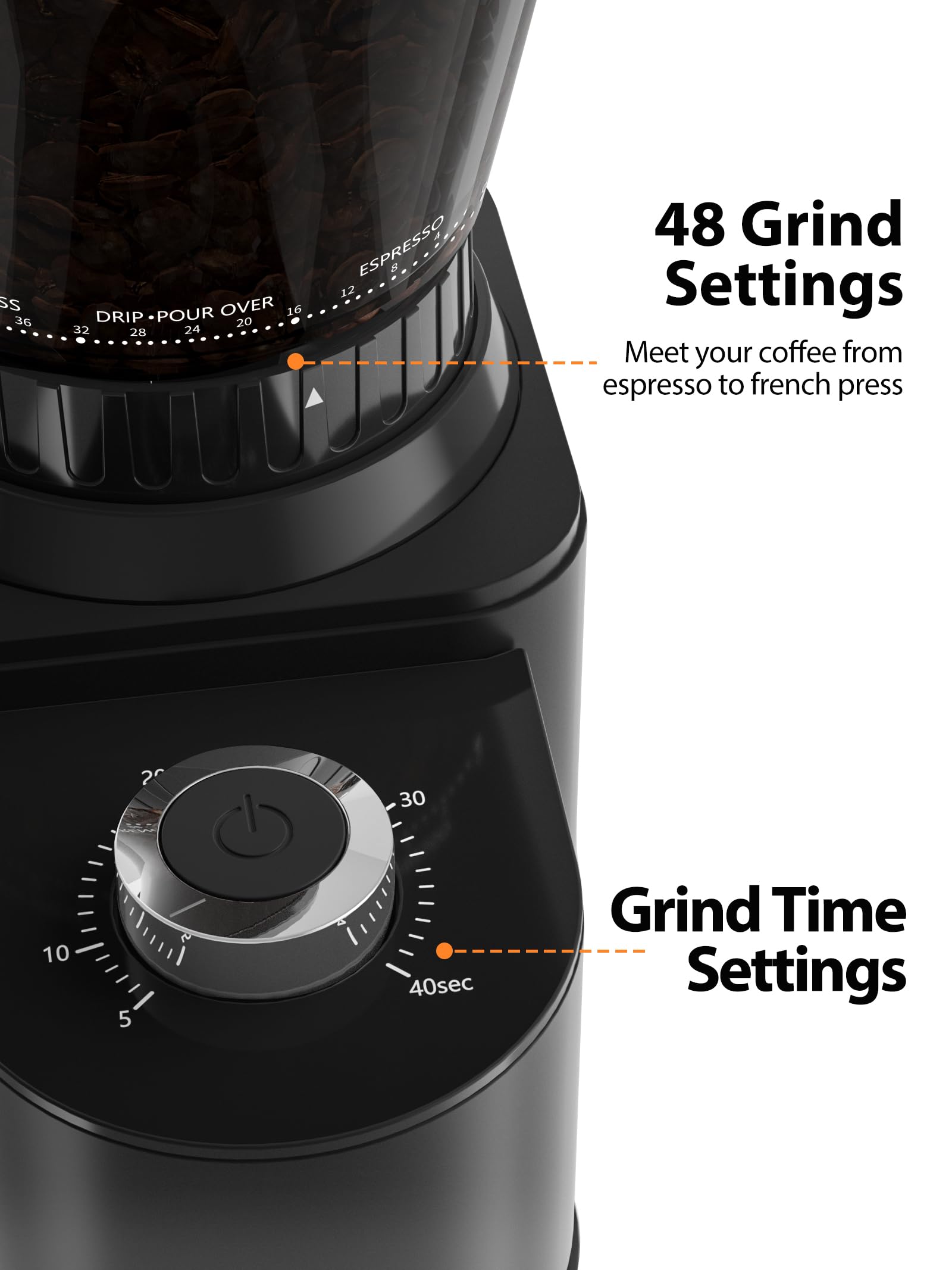 Aromaster coffee-bean-grinder timer-control display for precise portions