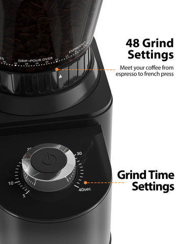 Aromaster coffee-bean-grinder timer-control display for precise portions