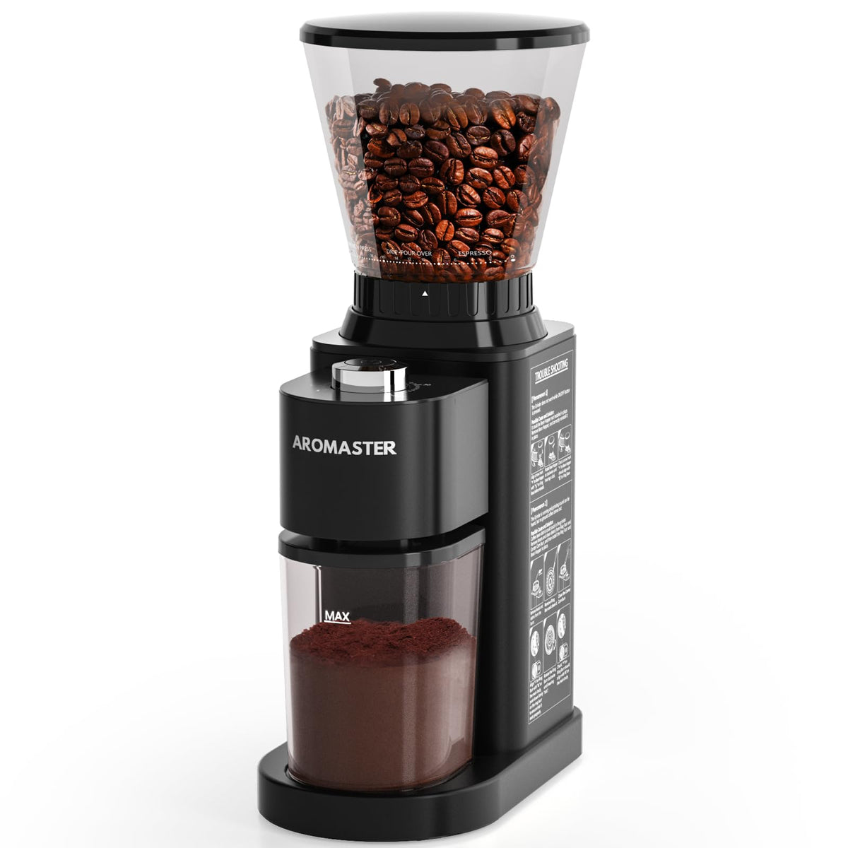 Aromaster coffee-bean-grinder top view for compact home use