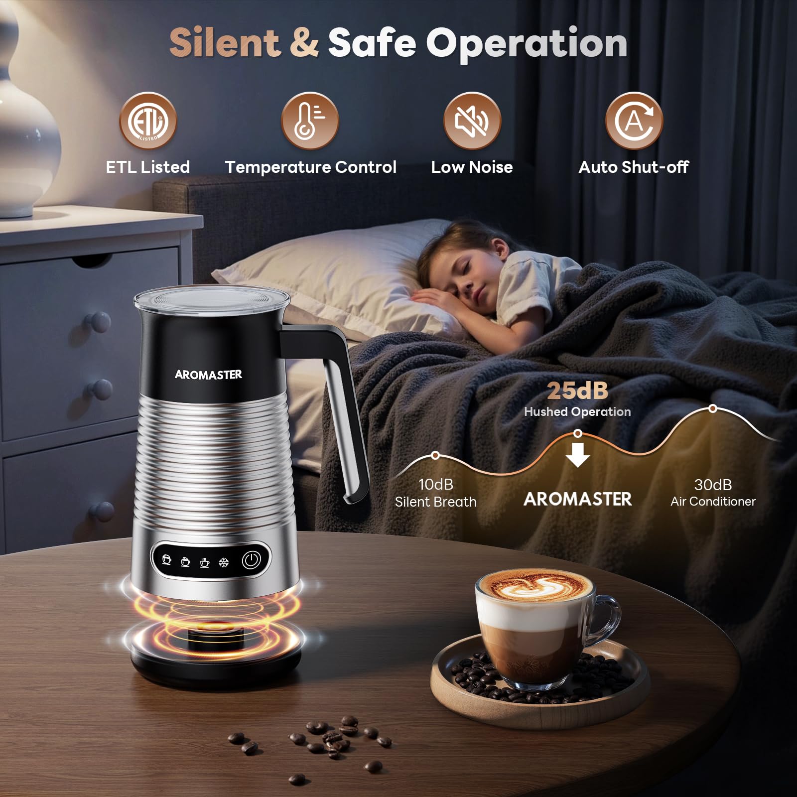 Aromaster frother with sink-washable design for easy cleaning