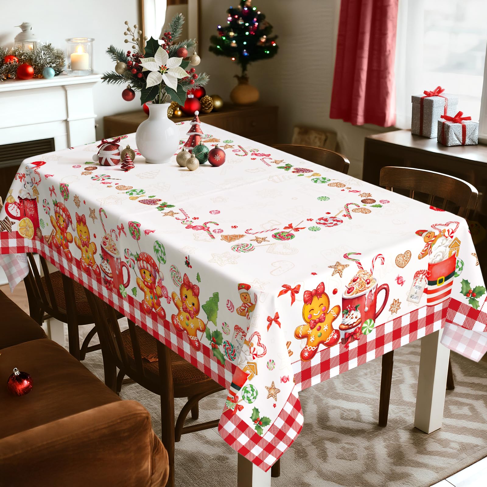 Arquiel candy cane rectangle tablecloth ideal for holiday dinners