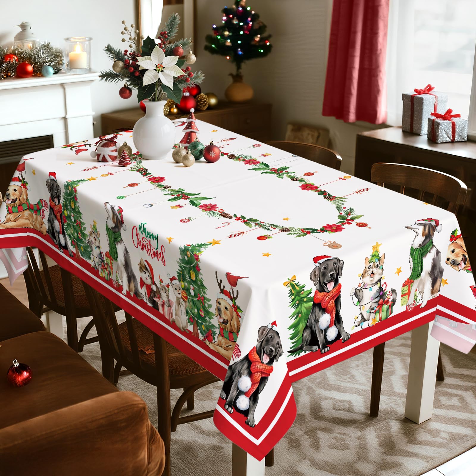 Arquiel tablecloth closeup of soft fabric and holiday motif
