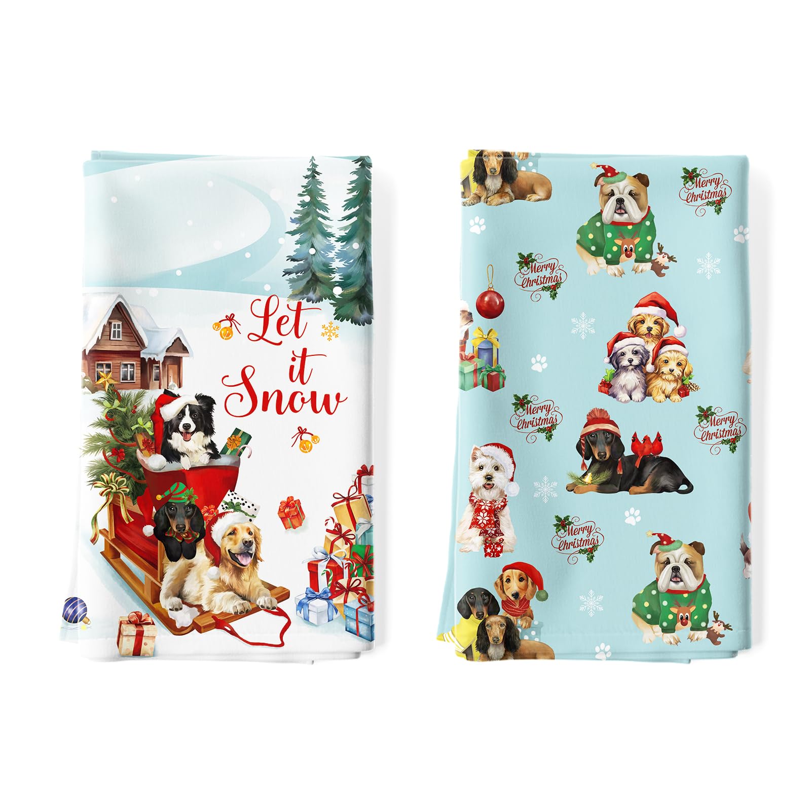 Arquiel Christmas Dogs Tea Towel with festive dog pattern, eye-catching kitchen decor.