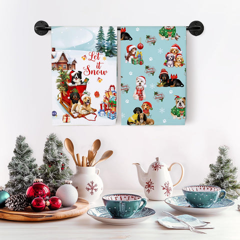 Arquiel Christmas Dogs Tea Towel, soft cotton weave, ideal for quick drying and style.