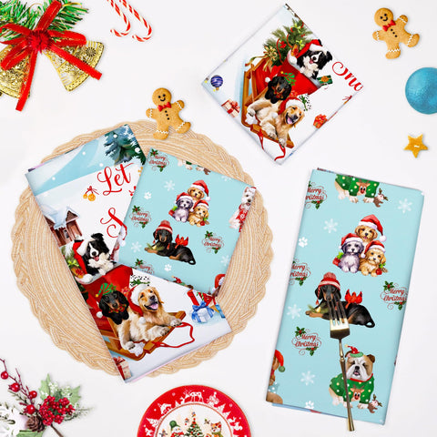 Arquiel Christmas Dogs Tea Towel, durable 100% cotton, suitable for light cleaning tasks.