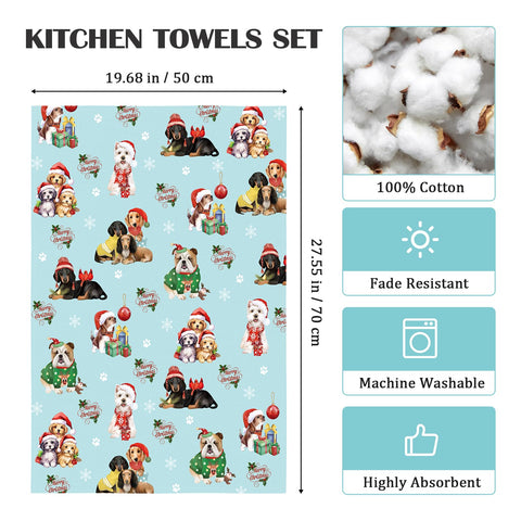Arquiel Christmas Dogs Tea Towel, machine washable for busy kitchens.