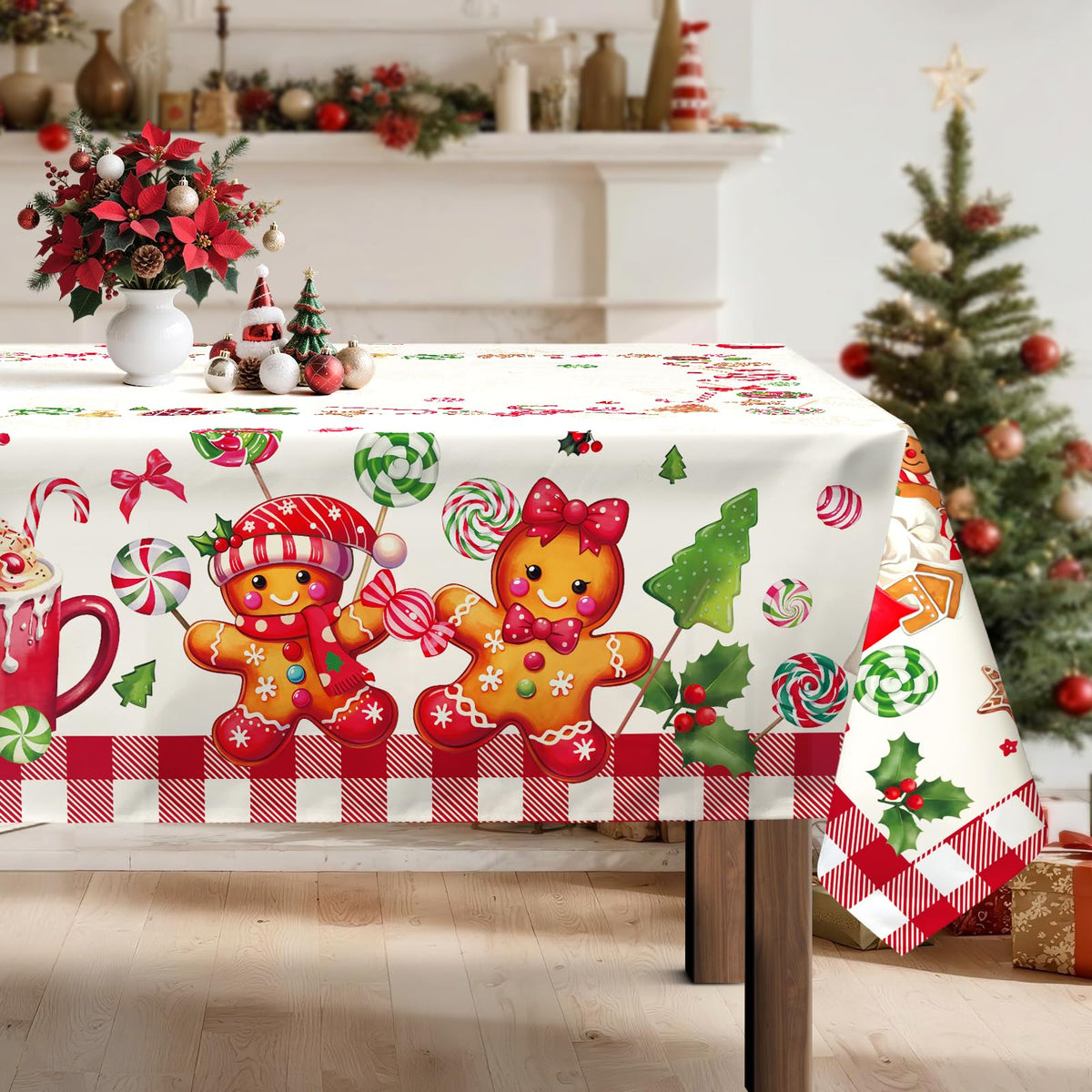 Arquiel Christmas gingerbread tablecloth waterproof on a festive dining table