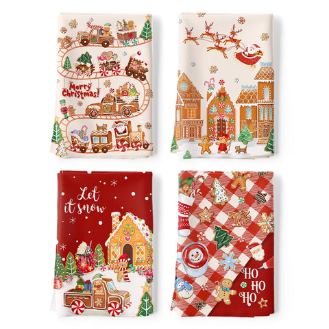Arquiel Christmas gingerbread tea towel with Santa Deer design for festive kitchen decor